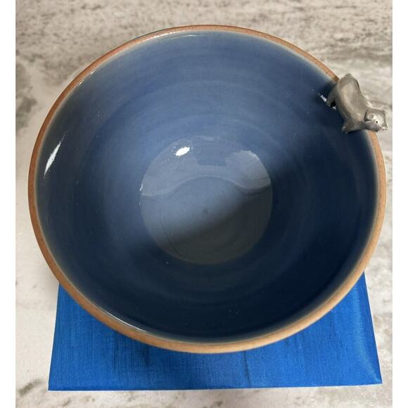 Vintage Rare Siam Celadon Thailand Pottery Wood Ash Glaze Bowl Metal Rim Pig NOS - Picture 10 of 14